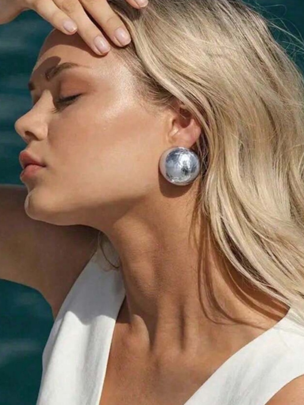 Bold Silver Dome Statement Earrings - Women's Fashion Jewelry R 4554